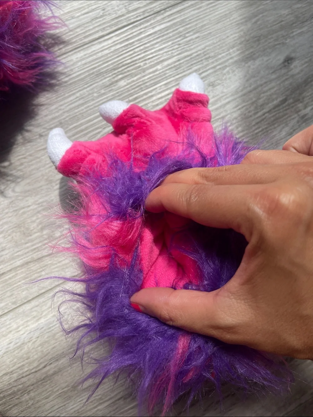 NWOT Plush Monster Paw Slippers for Kids - Pink & Purple